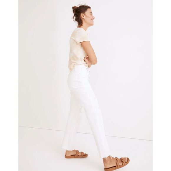 Madewell The Perfect Vintage Straight Jean in Tile White Ripped Knee Edition Siz - Picture 2 of 11